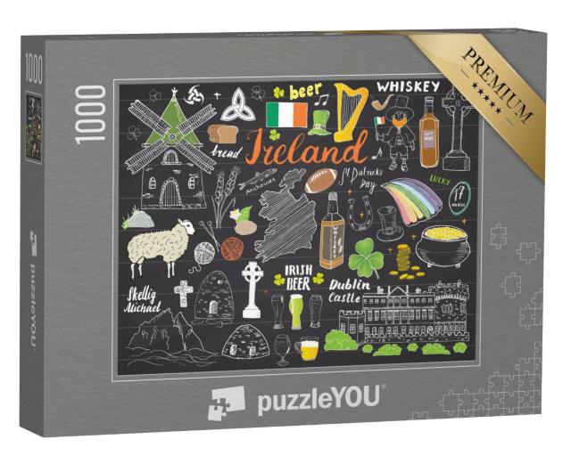 Puzzle 1000 Teile „Irland in gezeichneten Skizzen“