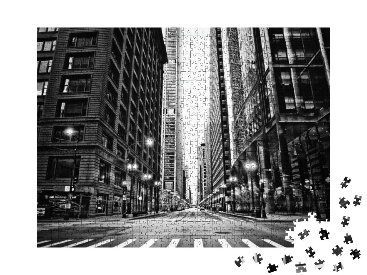 Puzzle 1000 Teile „Leere Straßen in Chicago, schwarz-weiß “