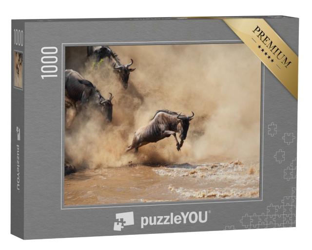 Puzzle 1000 Teile „Wilde Gnus beim Durchqueren eines Flusses“