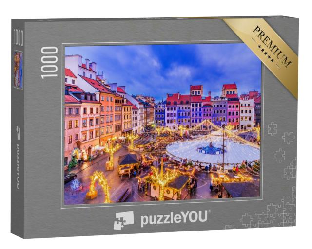 Puzzle 1000 Teile „Schlittschuhbahn und Weihnachtsmarkt in der Altstadt von Warschau, Polen“