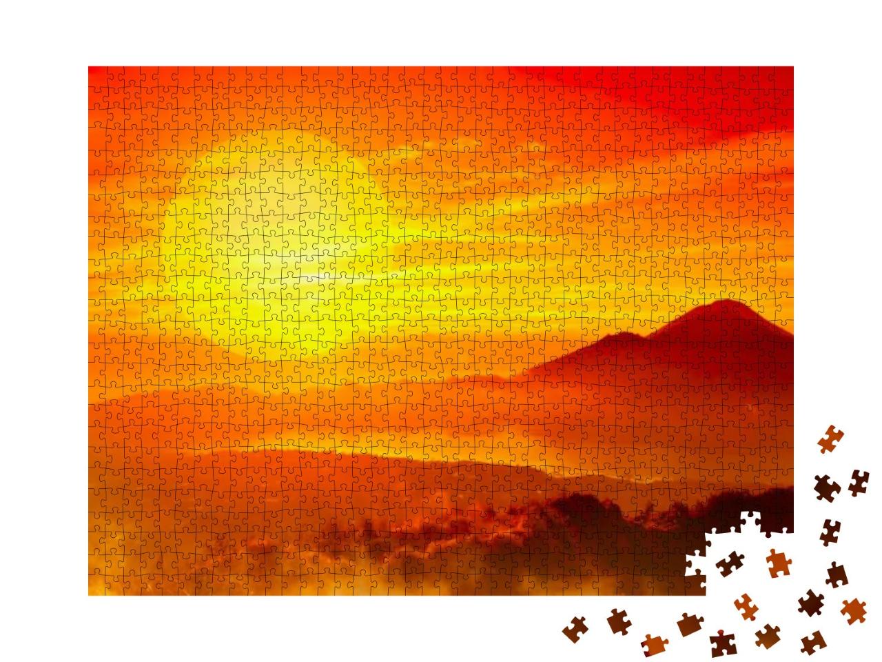 Puzzle 1000 Teile „Afrikanische Savanne im rotglühenden Sonnenuntergang“