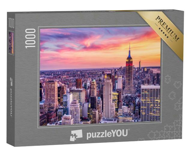 Puzzle 1000 Teile „New York City: Sonnenuntergang über Midtown aus der Luft betrachtet“