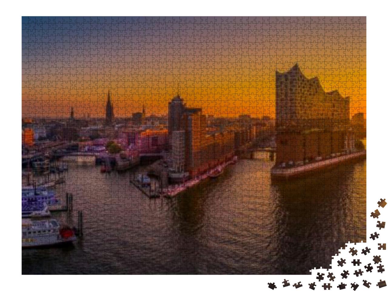 Puzzle 2000 Teile „Sonnenaufgang über Hamburg mit der Elbphilharmonie“