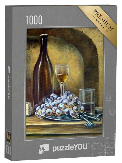Puzzle 1000 Teile „Klassisches Stillleben mit Wein und Trauben“