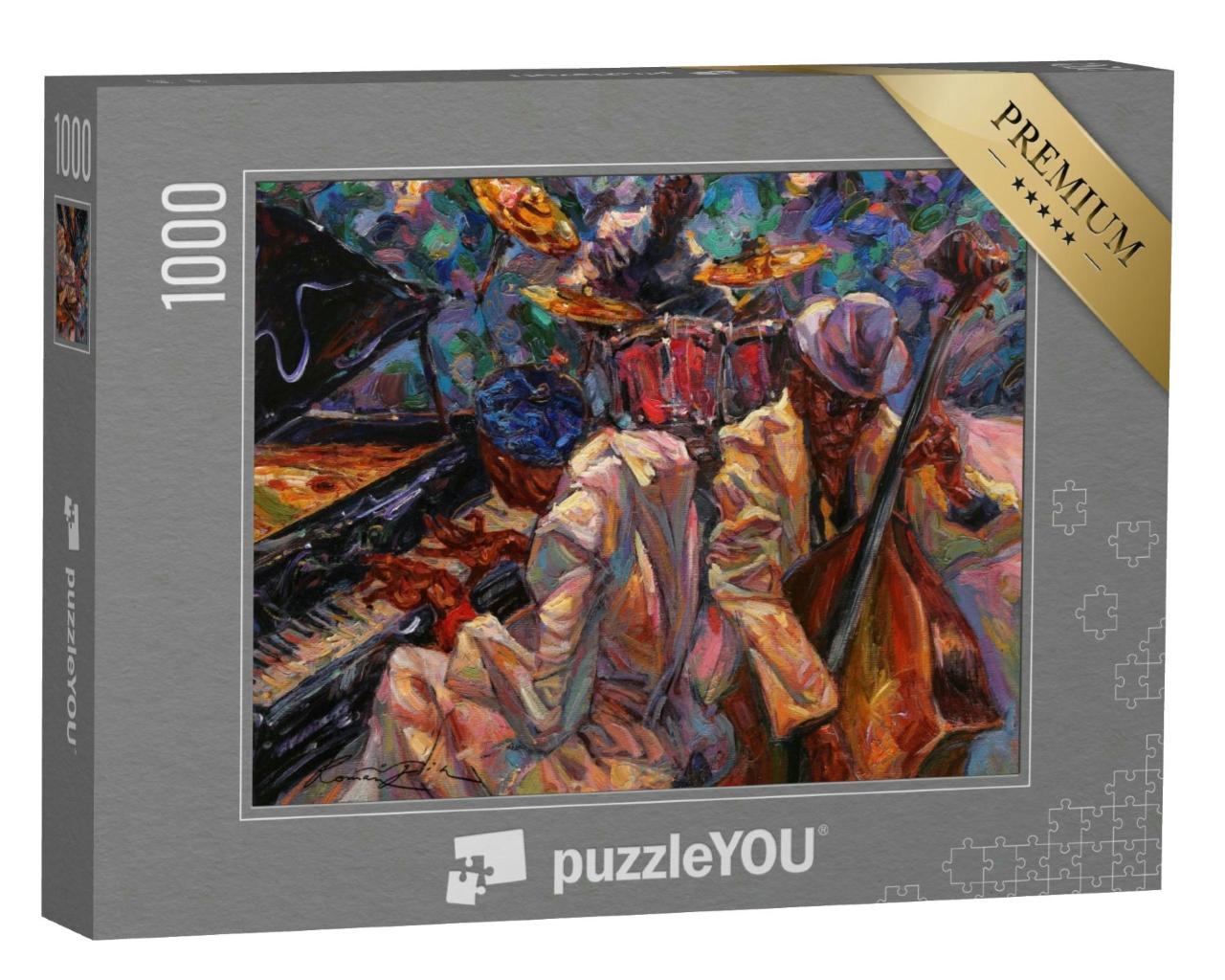 Puzzle 1000 Teile „Jazzsängerin, Jazzclub, Jazzband, Ölgemälde“