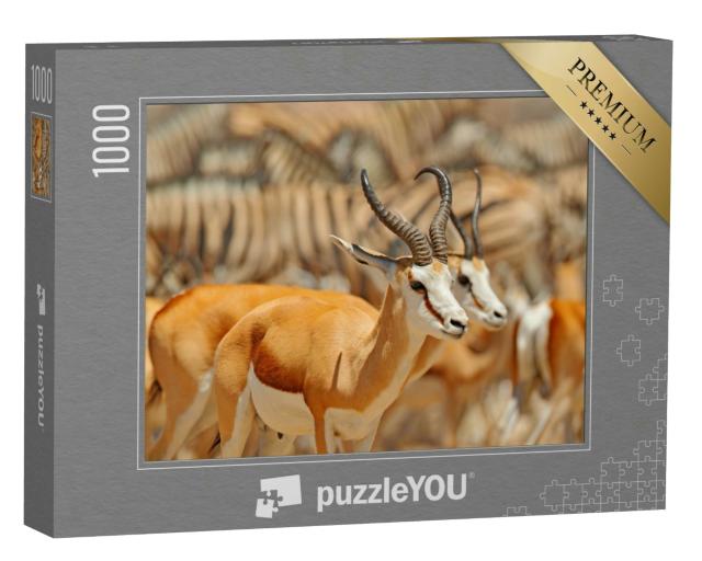 Puzzle 1000 Teile „Eine Gruppe von Tieren an einem Wasserloch, Namibia“