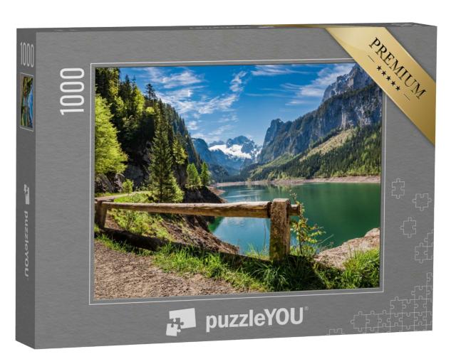 Puzzle 1000 Teile „Strahlend blauer Himmel am Gosausee in Gosau, Alpen, Österreich“