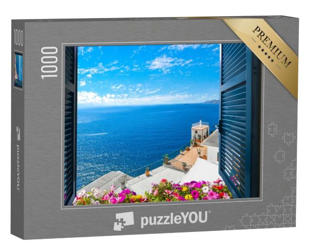 Puzzle 1000 Teile „Blick aus dem Fenster auf das Mittelmeer, Sorrent, Italien“