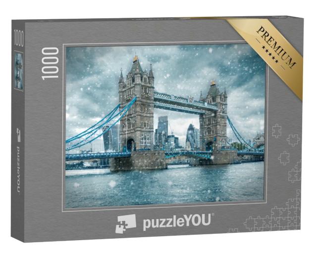 Puzzle 1000 Teile „Schneesturm an der Tower Bridge, London, Vereinigtes Königreich“