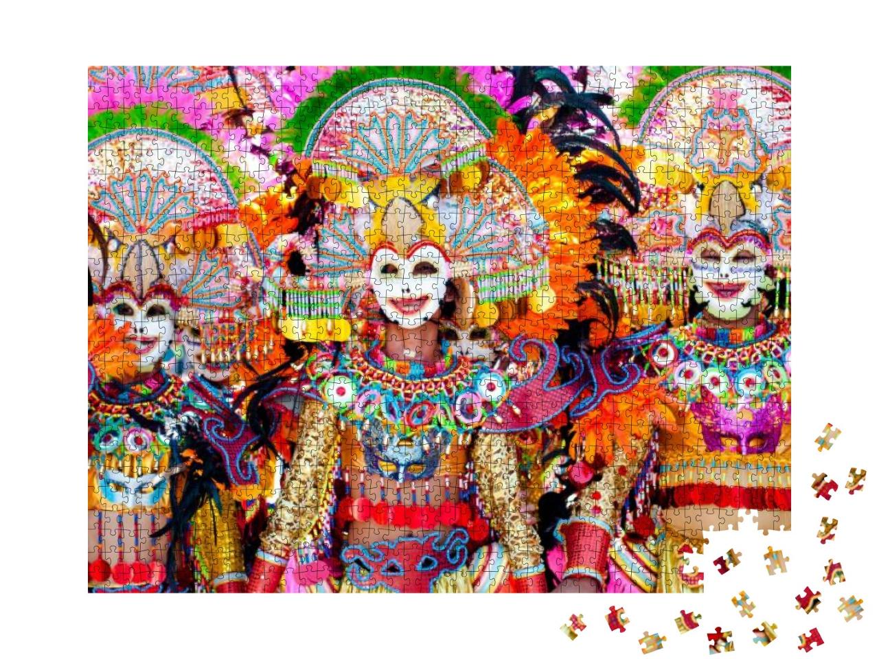 Puzzle 1000 Teile „Bunte Masken auf dem Masskara Festival, Bacolod City, Philippinen“