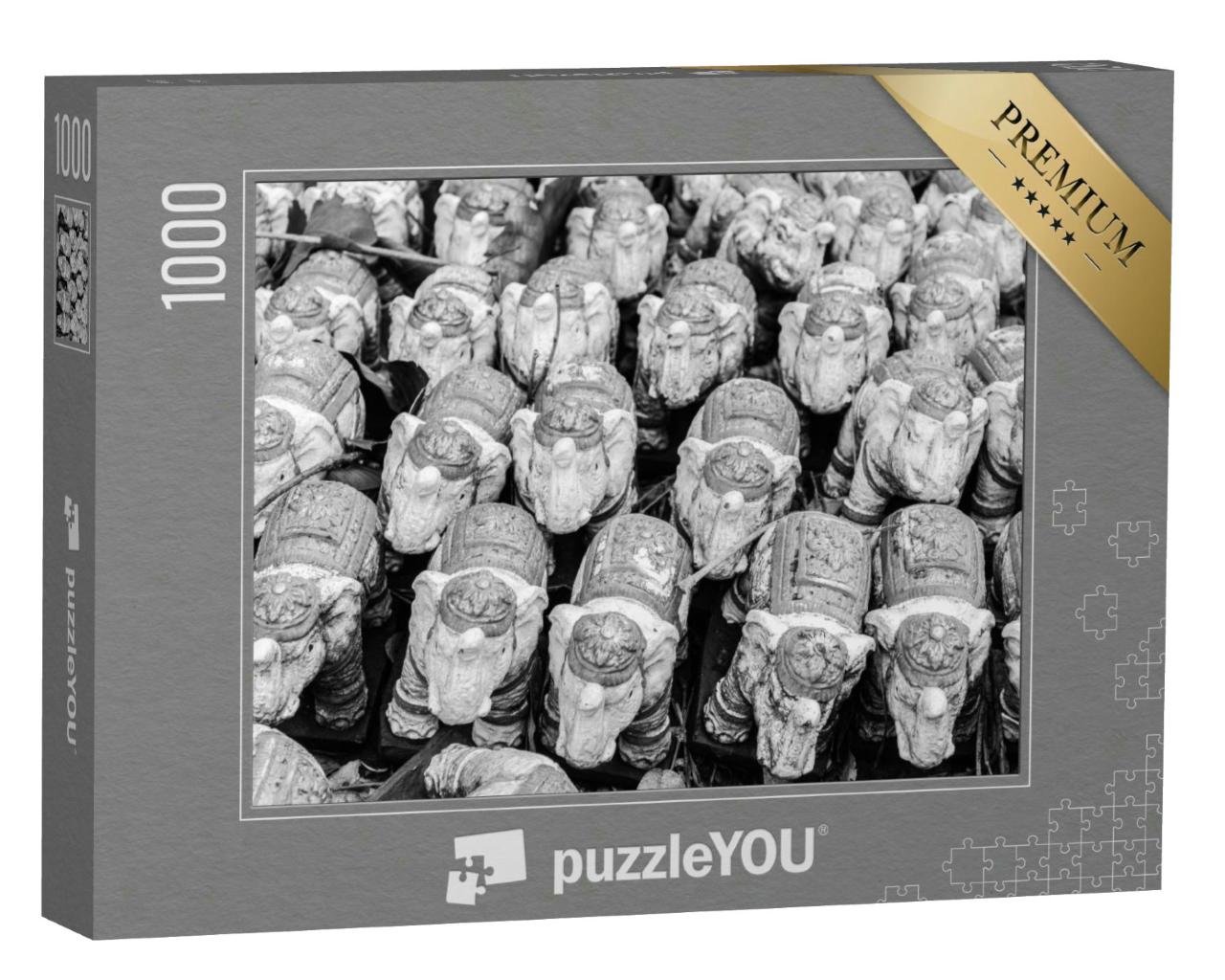 Puzzle 1000 Teile „Viele kleine Elefantenstatuen zur Anbetung“