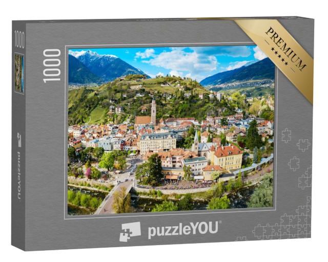 Puzzle 1000 Teile „Stadtzentrum von Meran aus der Luft, Südtirol, Italien“