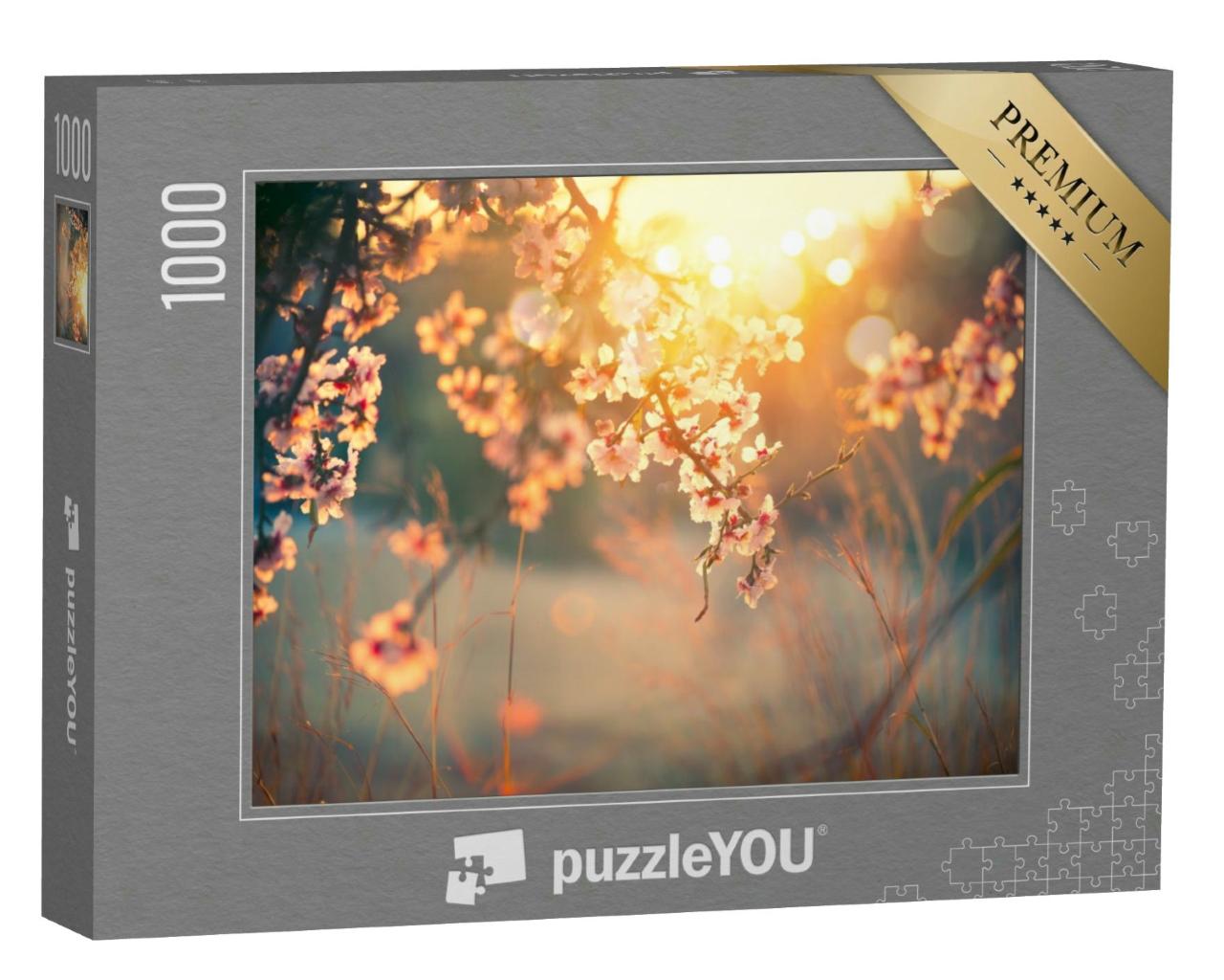 Puzzle 1000 Teile „Sanftes Sonnenlicht über den Blüten im Obstgarten“