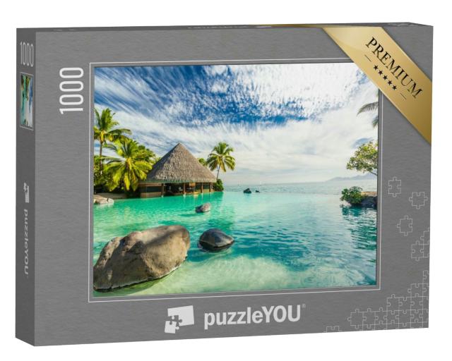 Puzzle 1000 Teile „Infinity-Pool mit Palmen, Insel Tahiti, Französisch-Polynesien“