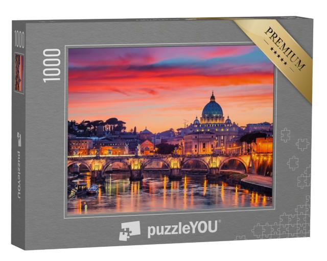 Puzzle 1000 Teile „Nachtansicht des Petersdoms und des Flusses Tiber in Rom, Italien“