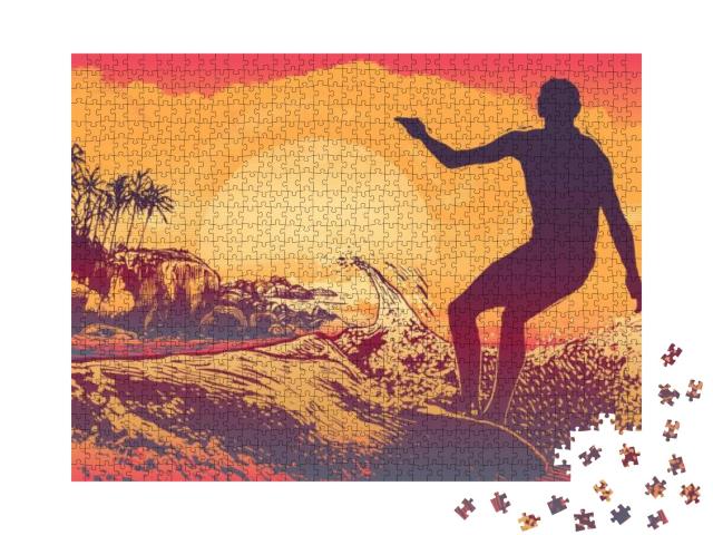 Puzzle 1000 Teile „Ein Surfer unter tropischer Sonne“