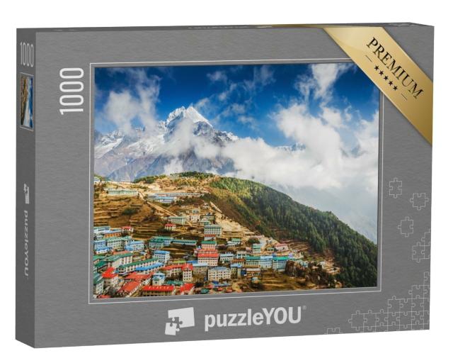 Puzzle 1000 Teile „Namche Bazar und Berg Thamserku, Everest-Basislager-Trek, Nepal“