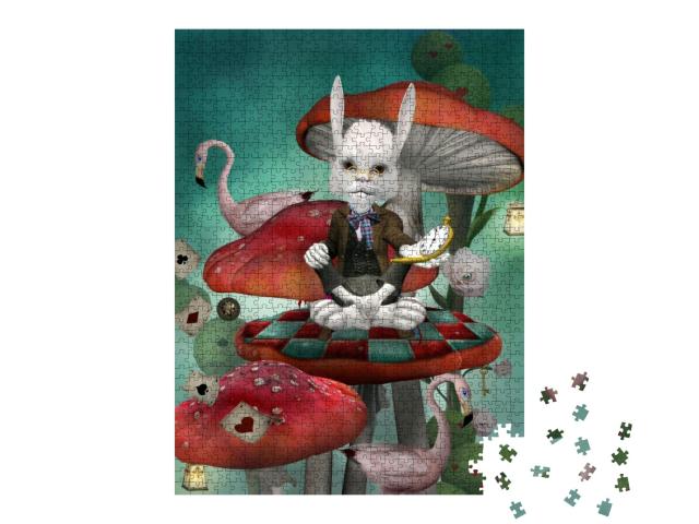 Puzzle 1000 Teile „Alice im Wunderland Hase mit Uhr“