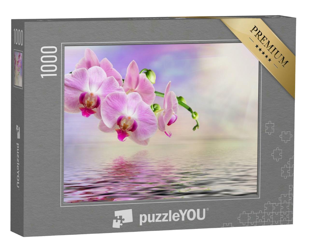 Puzzle 1000 Teile „Zarte Orchideenblüte über spiegelglattem Wasser“