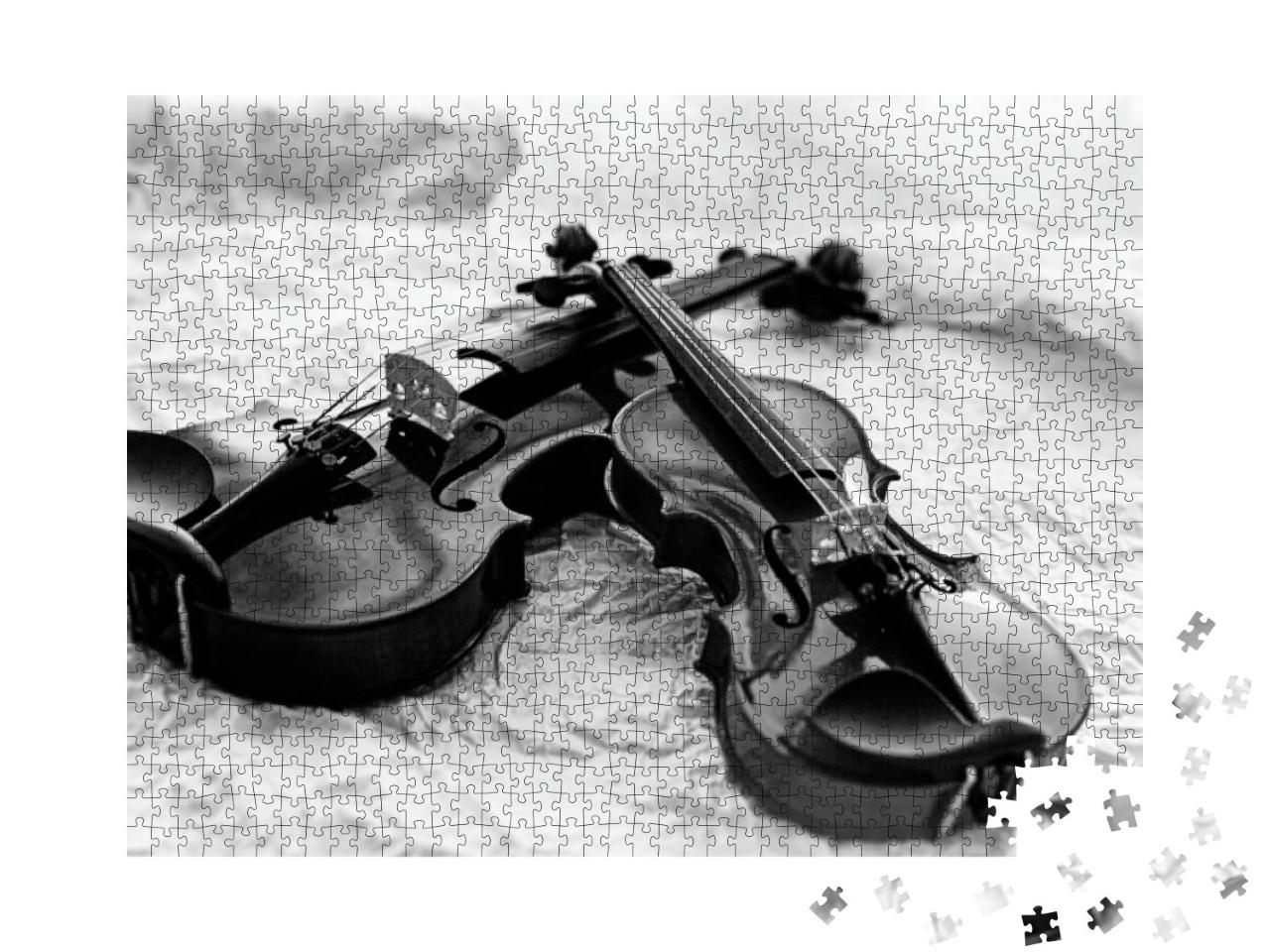 Puzzle 1000 Teile „Zwei Geigen, schwarz-weiß“