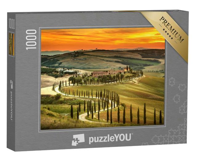 Puzzle 1000 Teile „Sonnenuntergang über der Landschaft der Toskana, Italien“