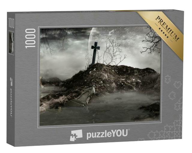 Puzzle 1000 Teile „Zerstörte Grabsteine unter dem Vollmond“