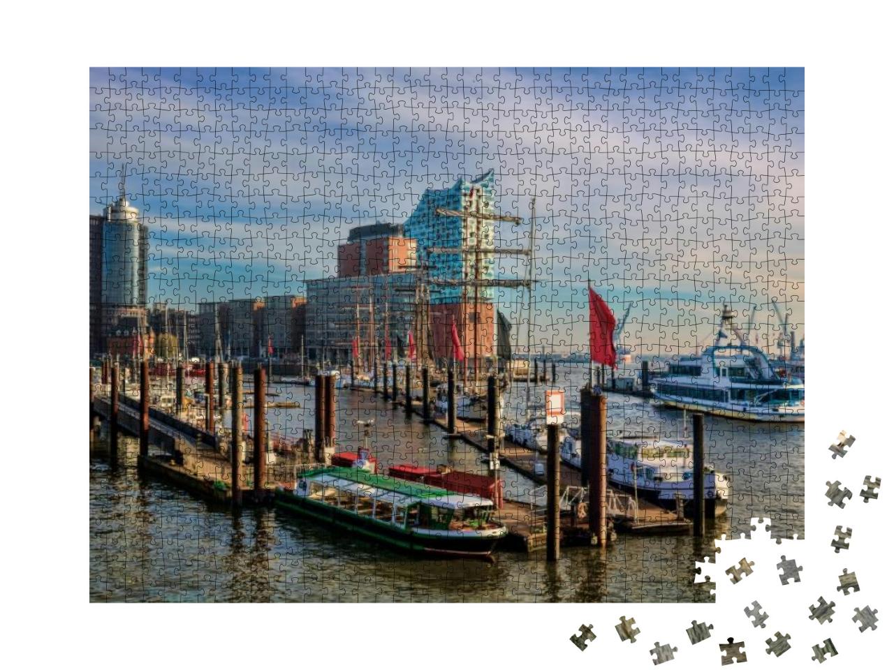 Puzzle 1000 Teile „Schiffe und Boote im Hafen von Hamburg, Deutschland“