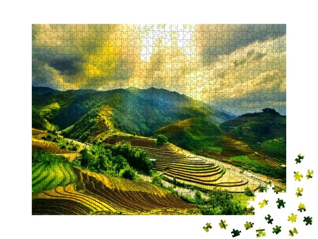 Puzzle 1000 Teile „Landschaft in Vietnam mit Terrassenfeldern in Yean Bai“
