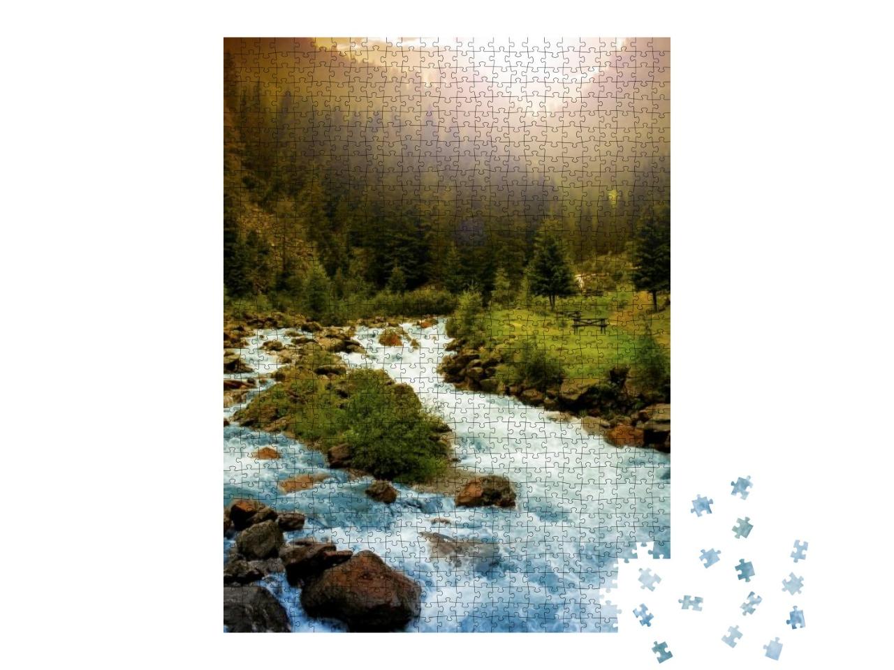 Puzzle 1000 Teile „Schöne Bergflusslandschaft in den Dolomiten“