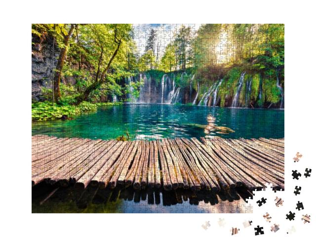 Puzzle 1000 Teile „Malerische Morgenansicht des Plitvicer Nationalparks“