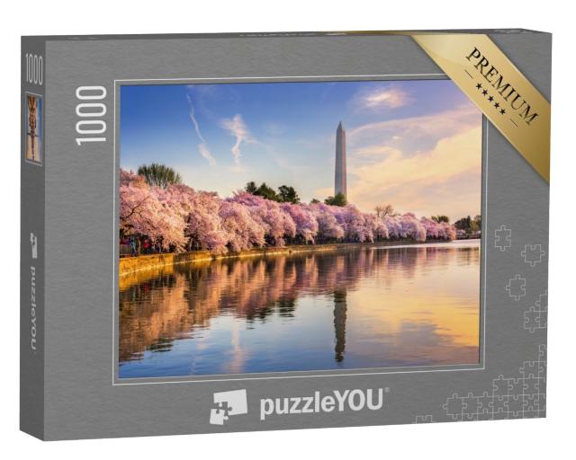 Puzzle 1000 Teile „Gezeitenbecken mit Washington Monument im Frühling, Washington DC, USA“