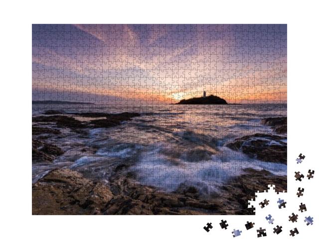 Puzzle 1000 Teile „Godrevy Lighthouse im Abendlicht, Cornwall“