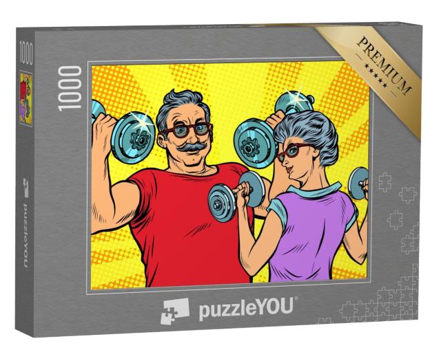 Puzzle 1000 Teile „Oma und Opa machen Fitness: Pop-Art-Stil“