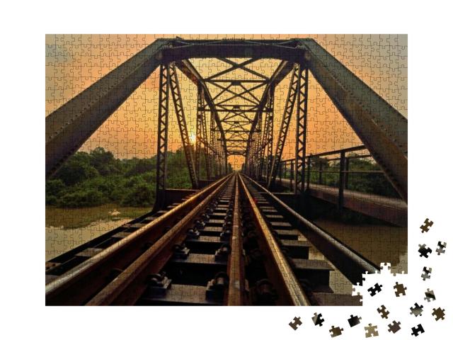 Puzzle 1000 Teile „Eisenbahn-Straßenbrücke aus Metall“
