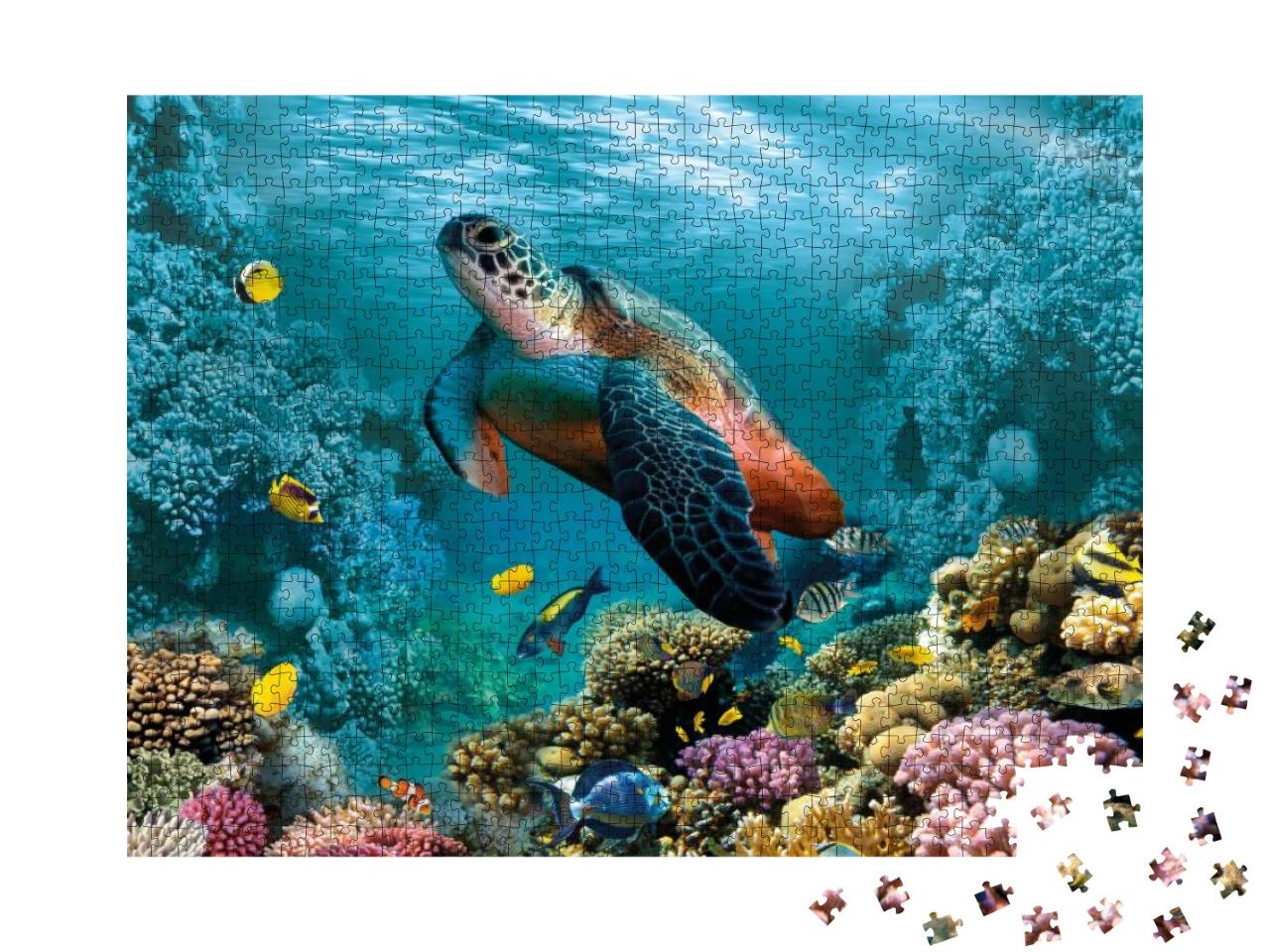Puzzle 1000 Teile „Unterwasserwelt mit einer Schildkröte und Korallen“