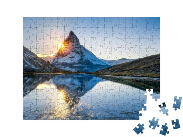 Puzzle 200 Teile „Riffelsee und Matterhorn im Kanton Wallis, Schweiz“