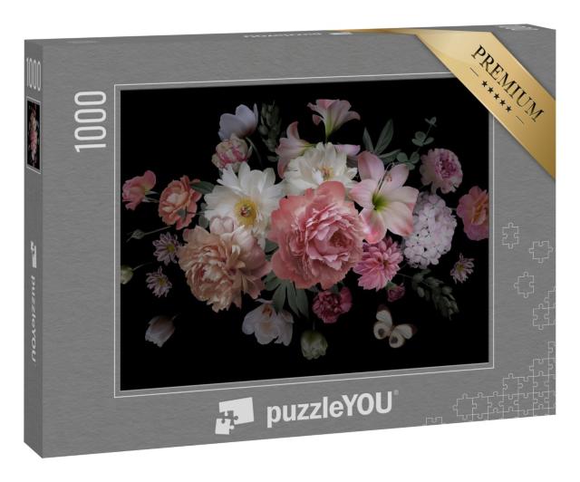 Puzzle 1000 Teile „Barocker Blumenstrauß aus Pfingstrosen, Rosen und Tulpen“