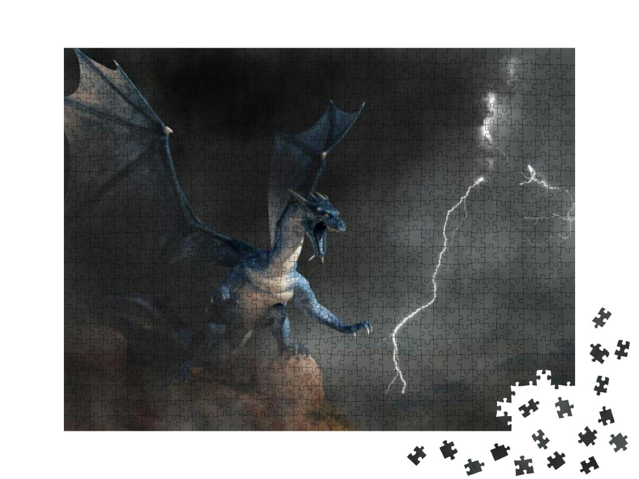 Puzzle 1000 Teile „Fantasy-Drachen bei Gewitter“