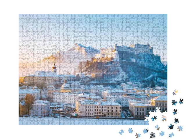 Puzzle 1000 Teile „Salzburg mit Festung Hohensalzburg und Fluss, Österreich“