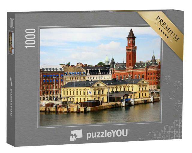 Puzzle 1000 Teile „Schöne Aussicht auf Helsingborg mit Hafen, Schweden“