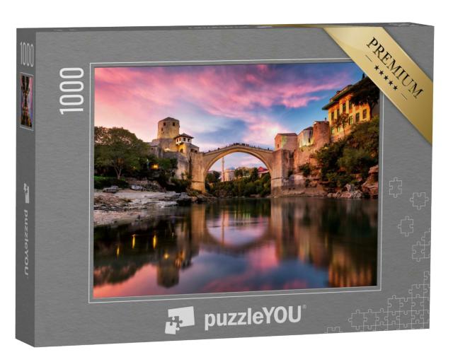 Puzzle 1000 Teile „Sonnenutnergang über der Altstadt von Mostar in Bosnien“