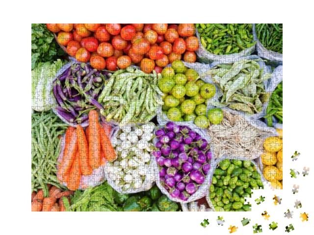 Puzzle 1000 Teile „Bauernmarkt mit frischen Früchten und Gemüse“