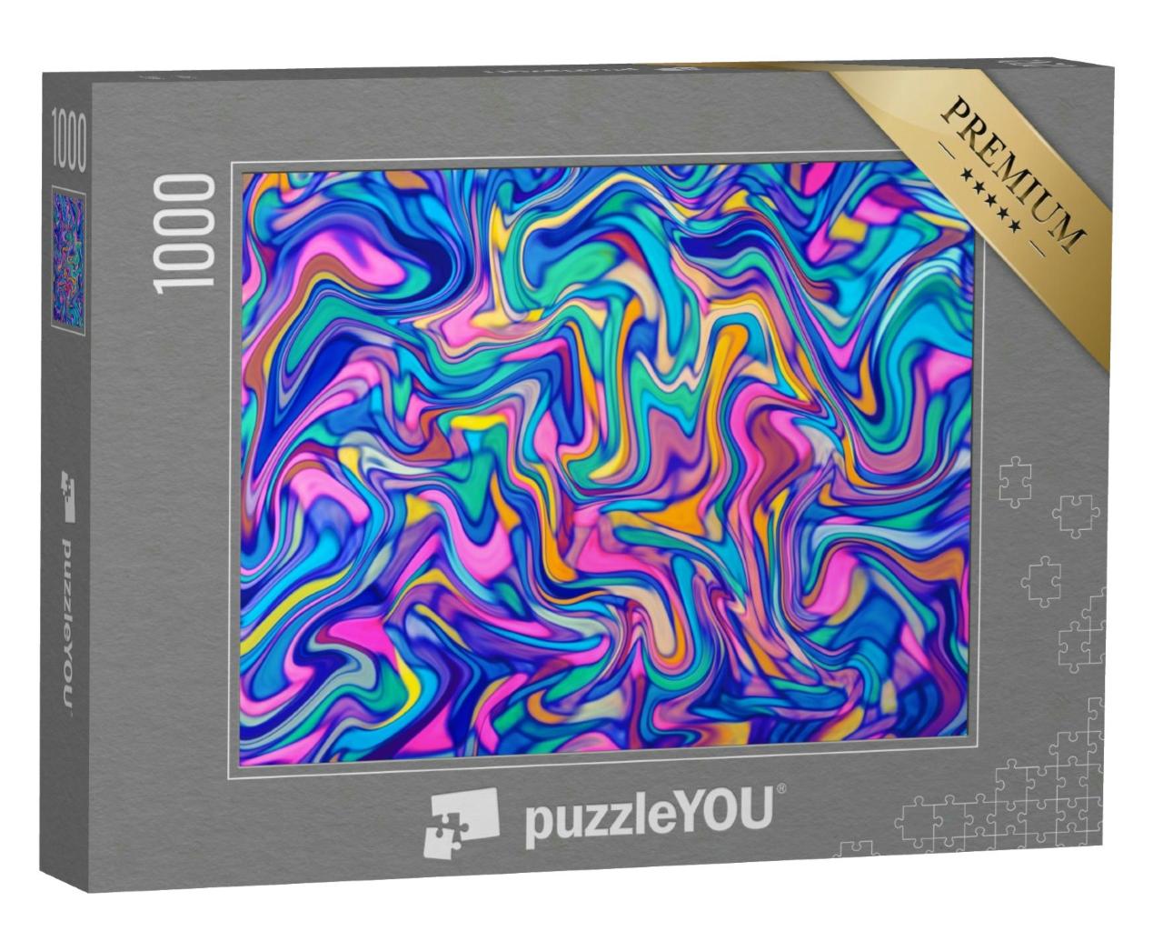 Puzzle 1000 Teile „Helle Neon-Farbpalette, bunte Abstraktion mit digitaler Marmorierung“