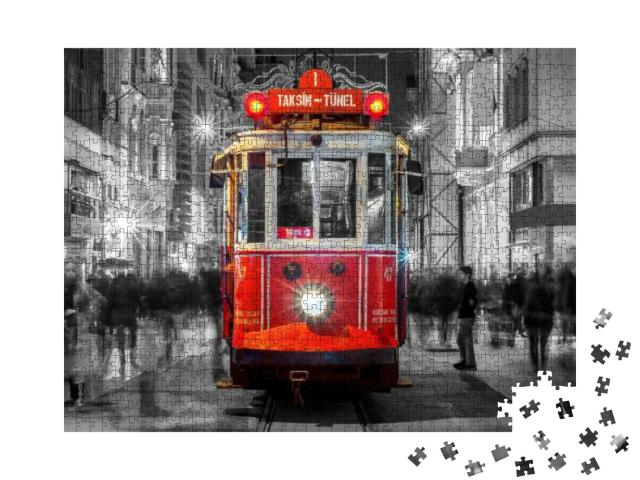 Puzzle 1000 Teile „Belebte Taksim-Straße mit Straßenbahn in Instanbul“