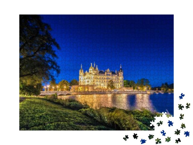 Puzzle 1000 Teile „Wunderschön beleuchtetes Schweriner Schloss“