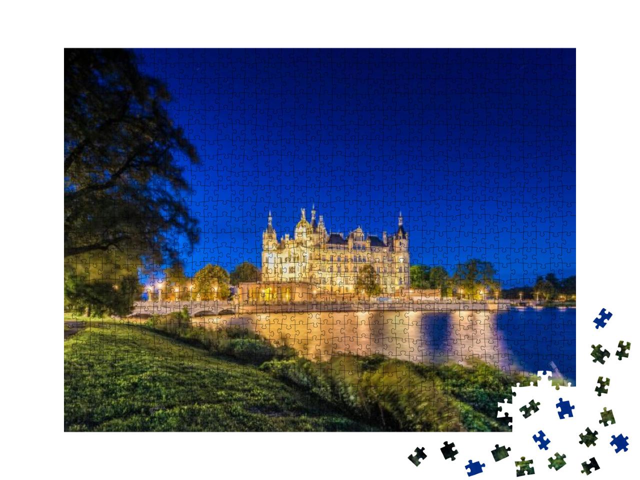 Puzzle 1000 Teile „Wunderschön beleuchtetes Schweriner Schloss“
