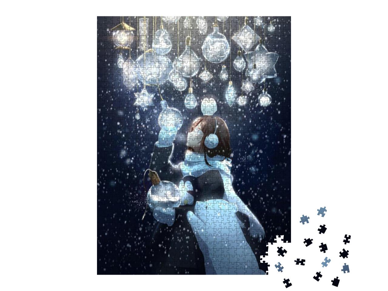 Puzzle 1000 Teile „Ein Mädchen im Anime-Stil an Weihnachten“