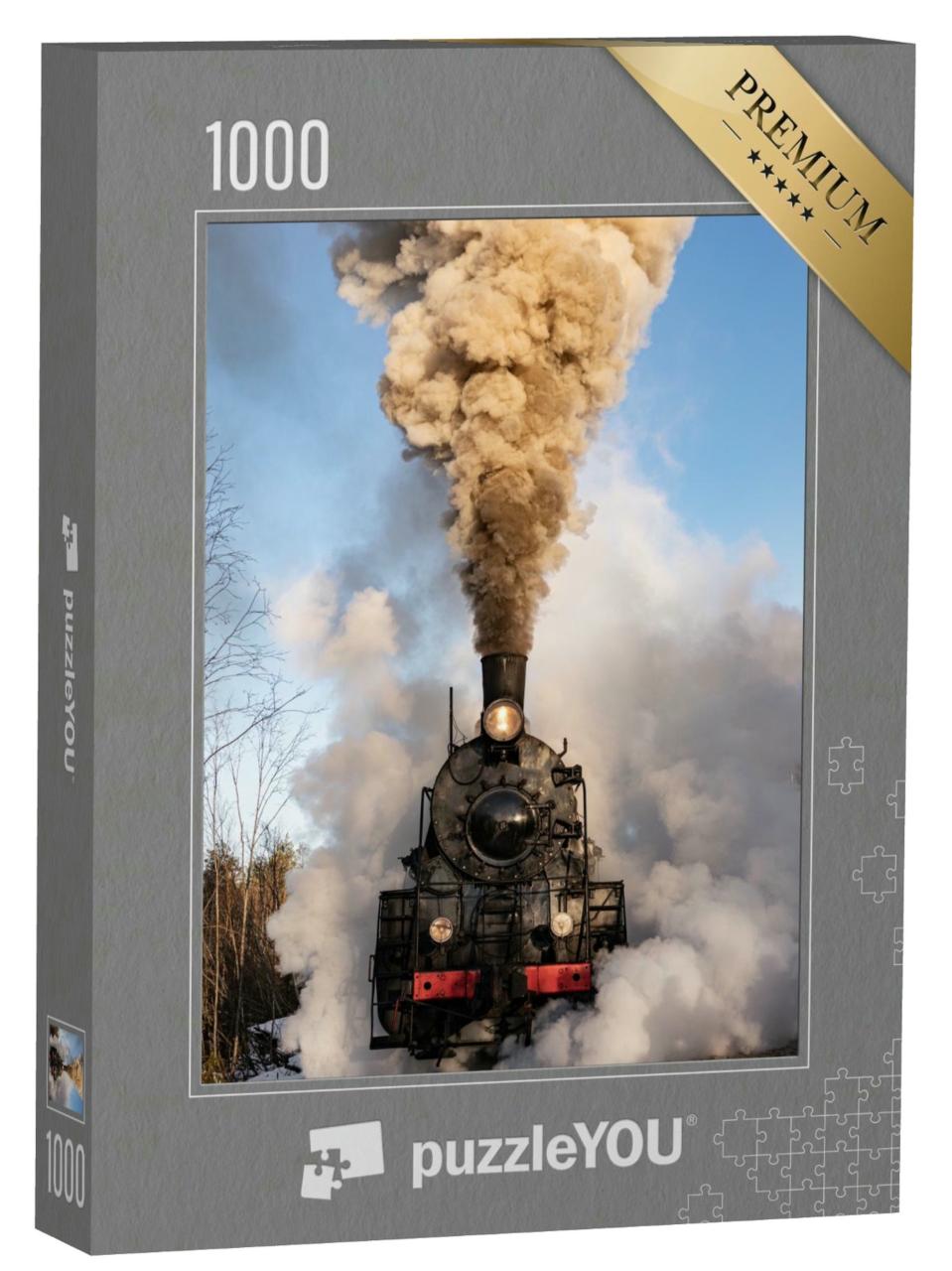Puzzle 1000 Teile „Retro-Dampfzug in voller Fahrt auf der Bahnstrecke“