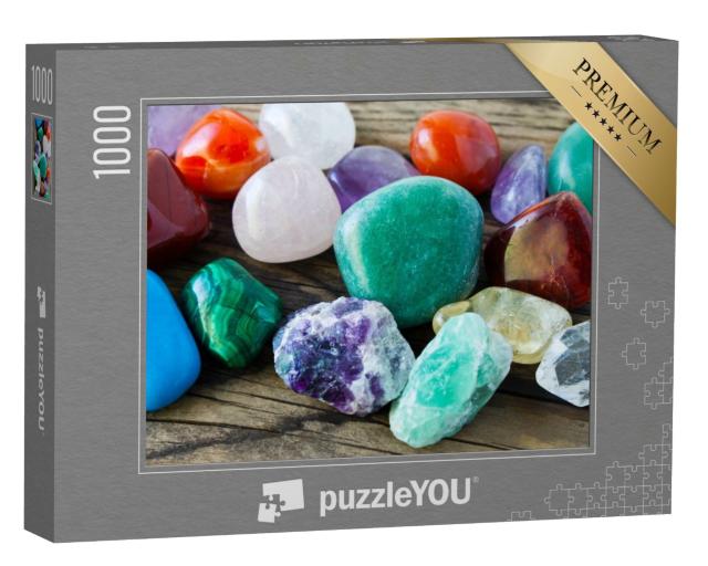 Puzzle 1000 Teile „Edelsteine vor hölzernem Hintergrund“