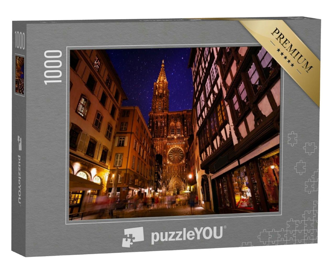 Puzzle 1000 Teile „Nachtansicht von Straßburg mit der Kathedrale Notre Dame“
